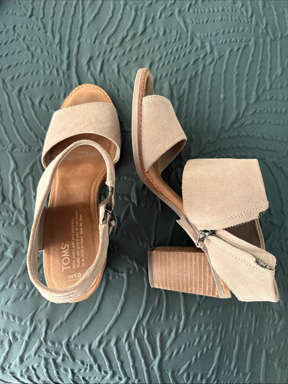 TOMS Beige Suede Block Heel Sandals